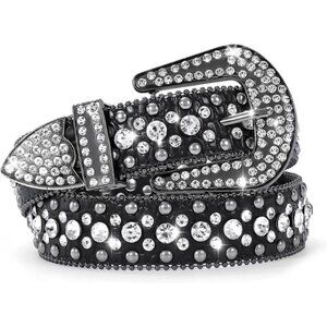 SANSTHS Women Rhinestone Belt for Jeans, Men Western Cowgirl Bling Studded Belt